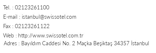 Swissotel The Bosphorus telefon numaralar, faks, e-mail, posta adresi ve iletiim bilgileri